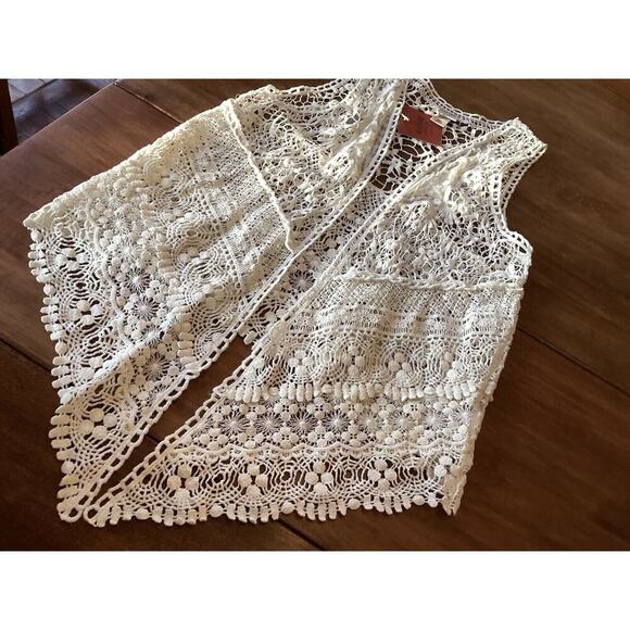 MOSSIMO Bohemian Lace Open Front Vest BOHO CHIC 100% Cotton Ivory Medium - Large - Picture 14 of 14
